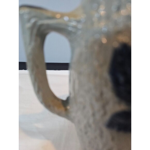 Antique Utica Pottery Stoneware Pitcher Blue Raised Rose Pattern 1800s - As Is - Picture 9 of 11